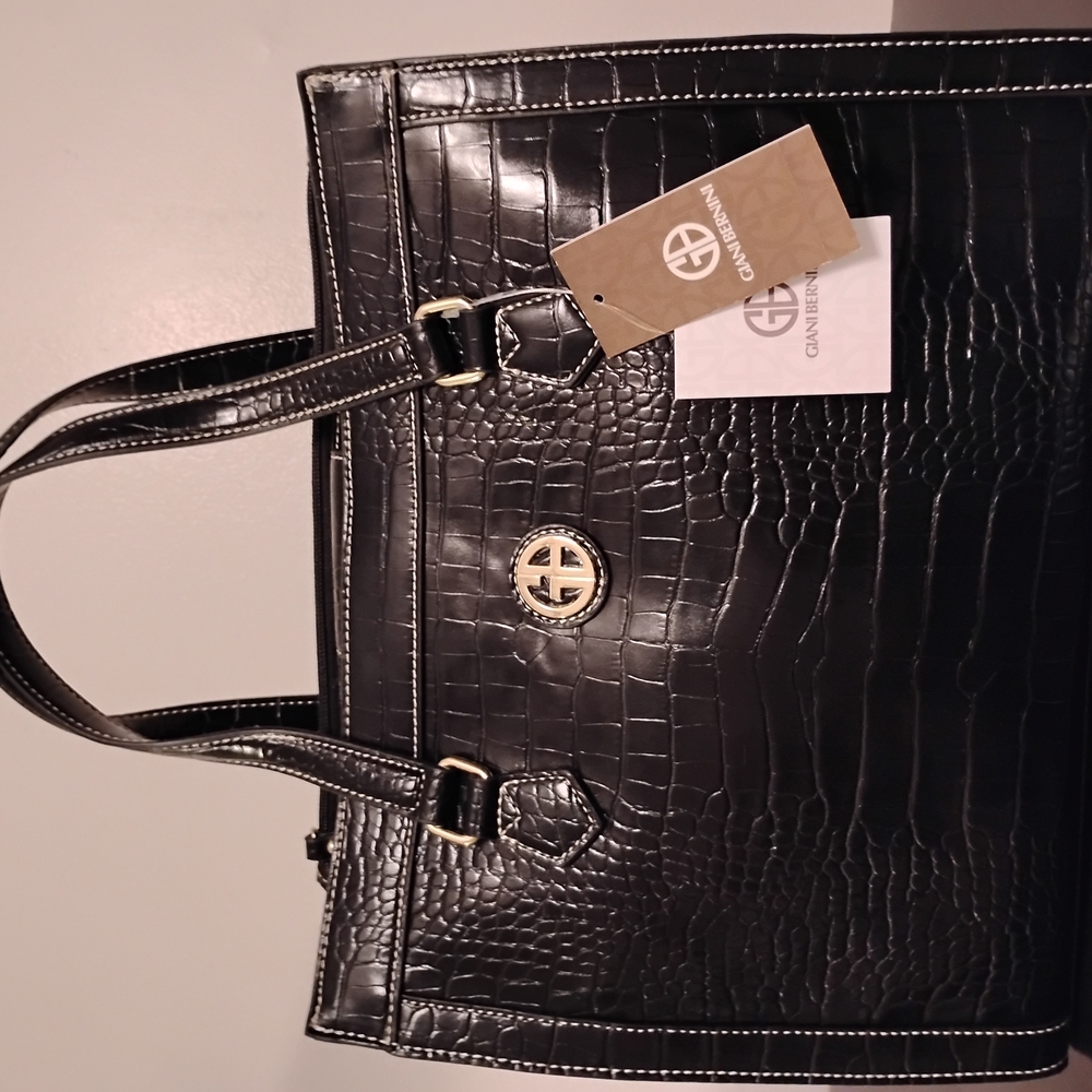 New Giani Bernini Luxury Black Crocodile-Embossed Tote Bag